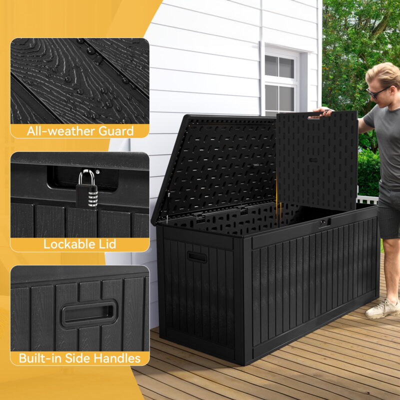 Dextrus 260 Gallon Waterproof Resin Deck Box, Lockable, for Patio Furniture & Garden Tools, Black - Image 3