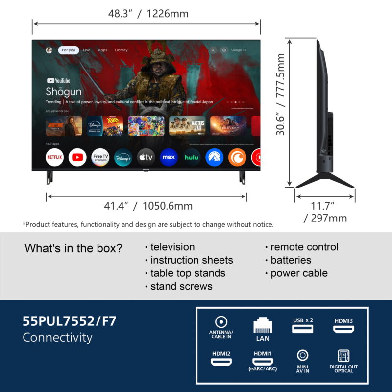 Philips 55" Class 4K Ultra HD (2160p) Google Smart LED TV (55PUL7552/F7) (New) - Image 6