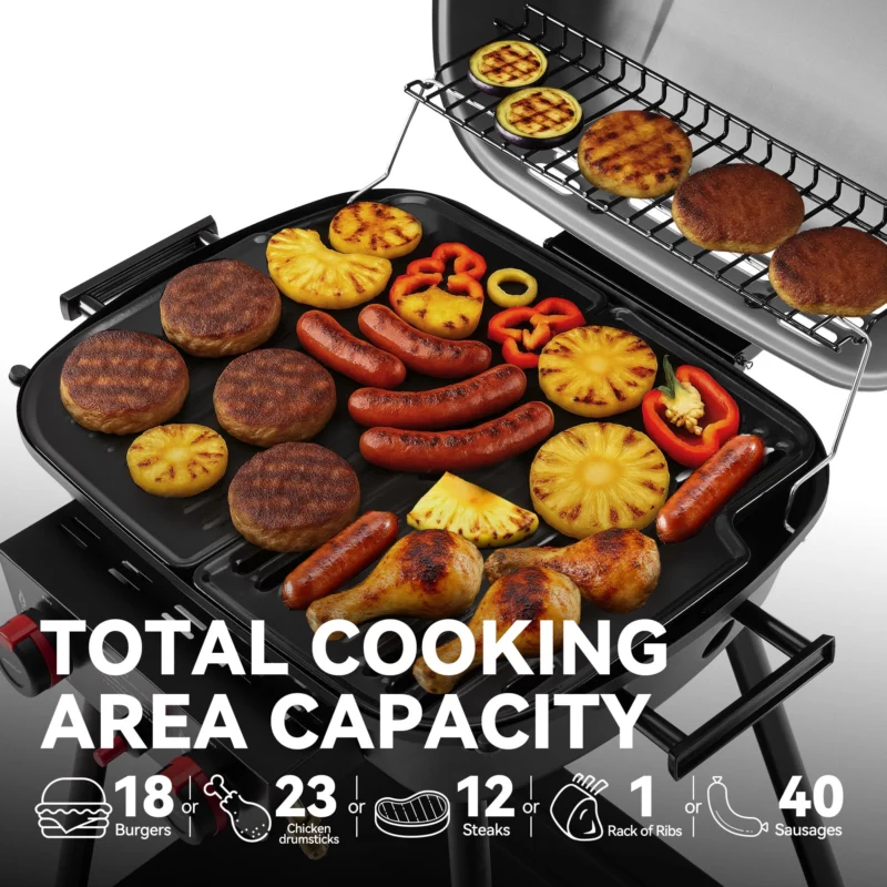 Royal Gourmet GT2003 Portable 2-Burner Gas Grill with Stand and Shelf, 2-in-1 Grill & Griddle Combo for Outdoor Camping, Tailgating and Picnics, BBQ, Gray - Image 2