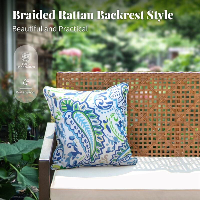MF Studio 4-Piece All-Weather Rattan Patio Furniture Set, Outdoor Conversation Set with Wood Table, Brown and Beige - Image 5