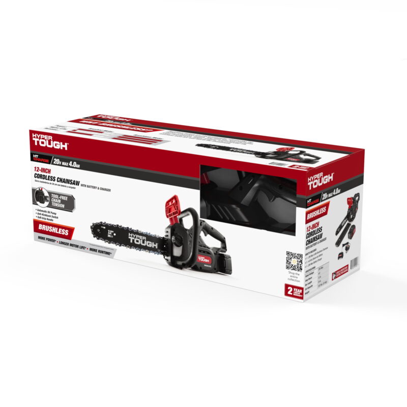 Hyper Tough 20V 4.0Ah Battery Powered 12in Brushless Chainsaw,  HT22-401-03-03 - Image 2