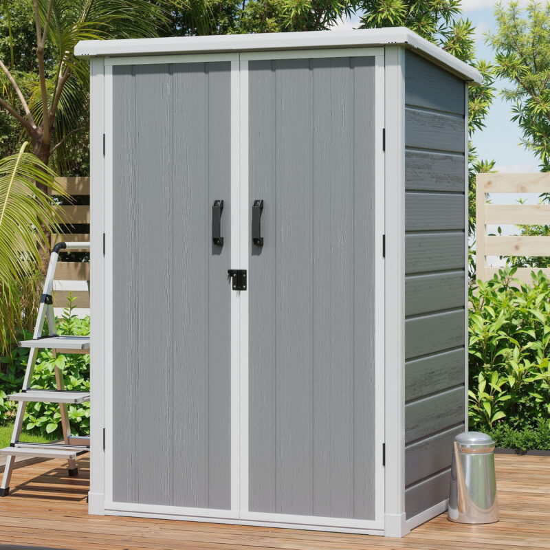 Uforic 60 Cu.Ft Outdoor Storage Shed, Weatherproof Tall Plastic Cabinet w/ Shelves, Lockable, Gray - Image 3