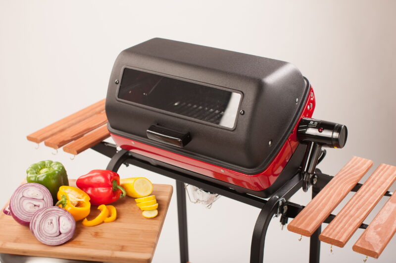 Americana Portable Electric Cart Grill with Two Folding Tables, Red - Image 7