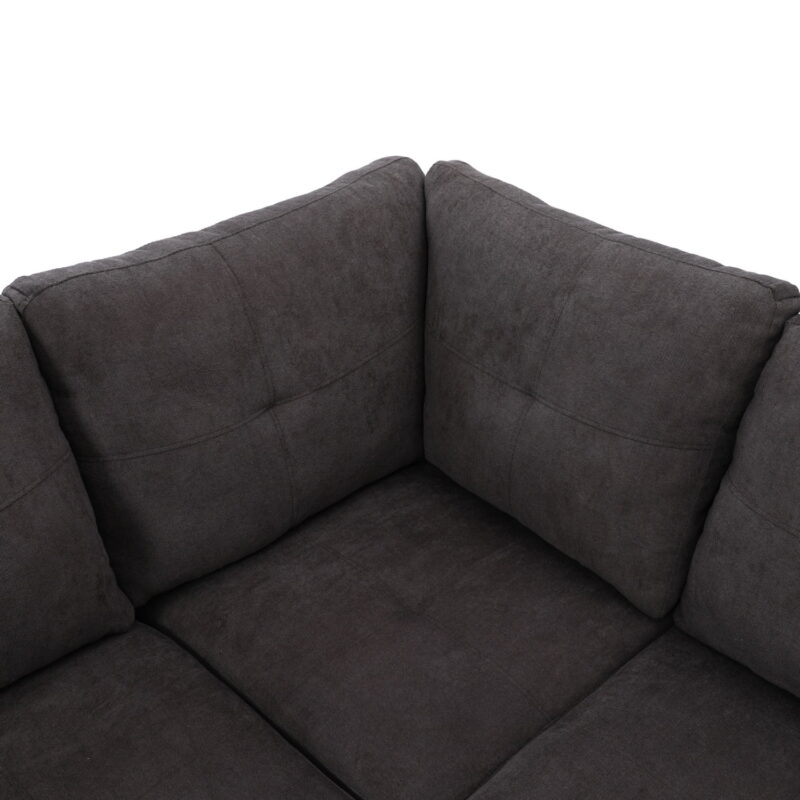 Hommoo Flannel Sectional Sofa Model Set, Modern 4-Seat Couches and Sofaes, L-Shaped Living Room Furniture Set, Dark Brown(No Ottomans) - Image 7