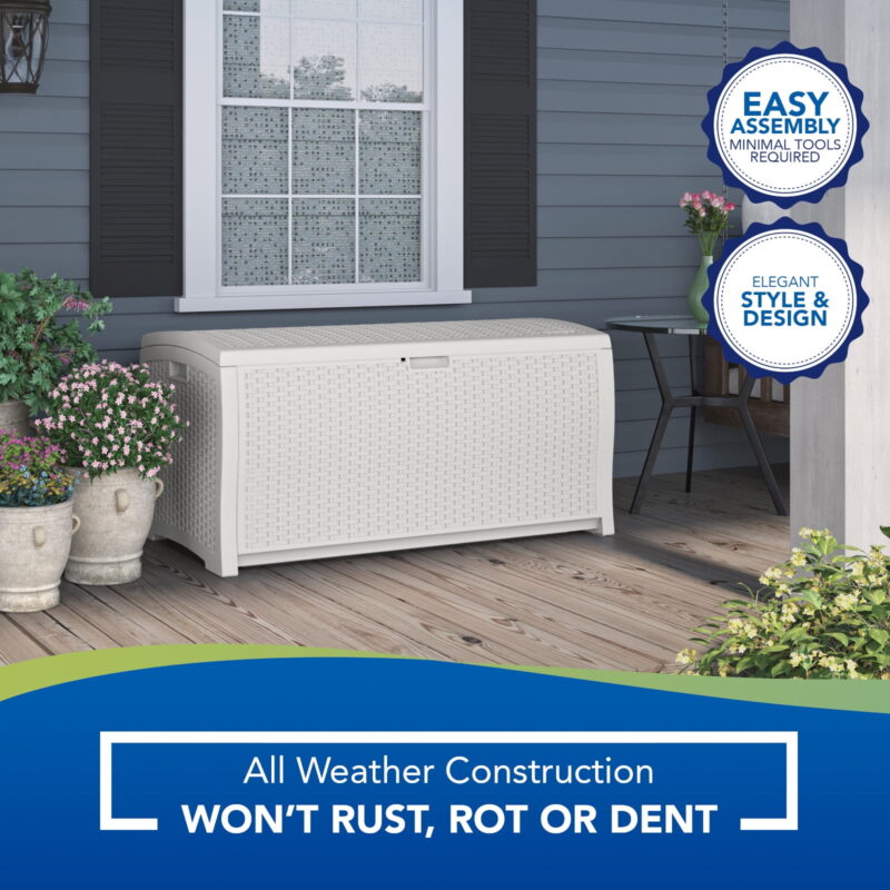Suncast 99-Gal. Weather-Resistant Resin Outdoor Deck Storage Box and Bench, White - Image 5