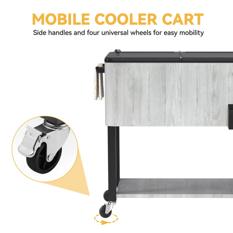 Uforic 80 Quart Rolling Cooler Cart, Outdoor Portable Beverage Ice Chest Cart, with Bottle Opener, Drain & Bottom Tray, Gray - Image 6
