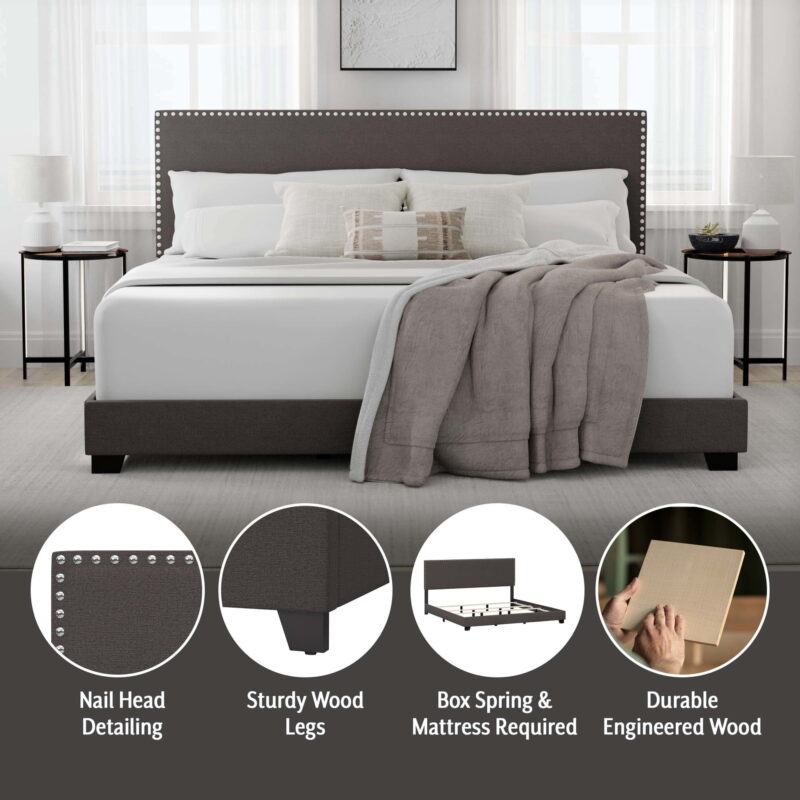Willow Nailhead Trim Upholstered King Bed, Charcoal - Image 6