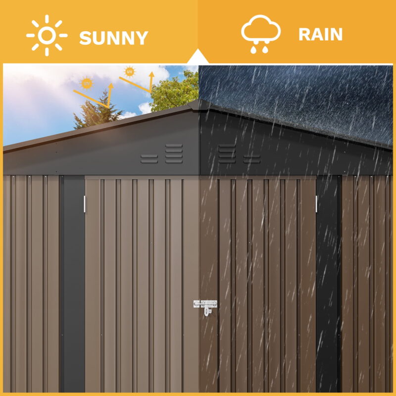 Uforic Large 10x8ft Outdoor Storage Shed Metal with Lockable Doors & Vents Brown Storage for Garden Tools, Lawn Equipment, Bikes - Image 5
