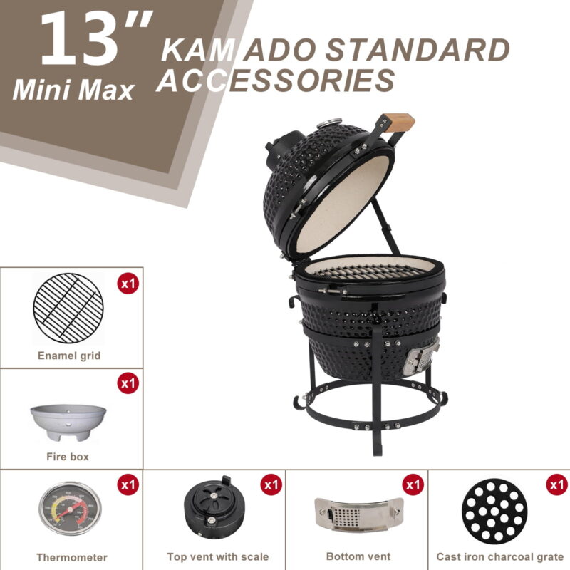 13in Round Ceramic Charcoal Grill Black - Image 6
