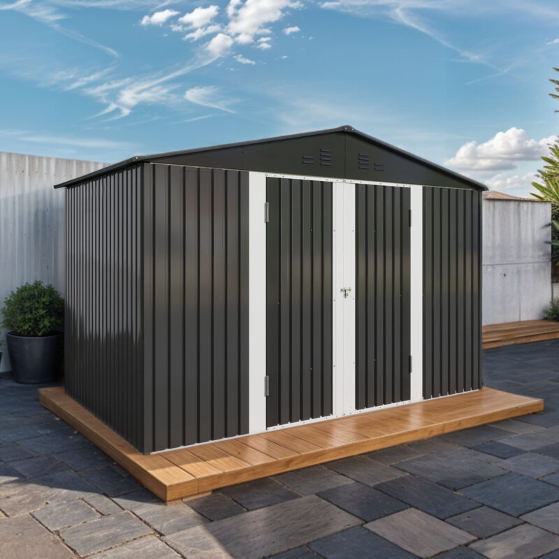 Uforic 9'x6' Outdoor Storage Shed,Metal Tool Storage Sheds w/Windows,Locking System for Garden Patio,Dark Gray - Image 6