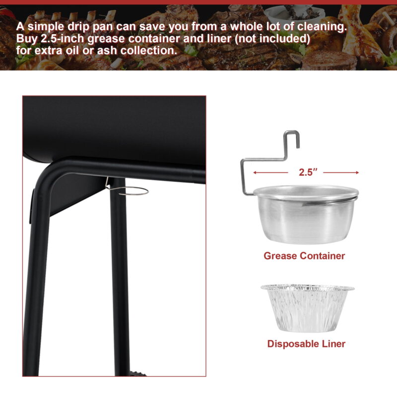 Royal Gourmet 30" CC1830 627 Square inches Barrel Charcoal Grill with Side Table - Image 5