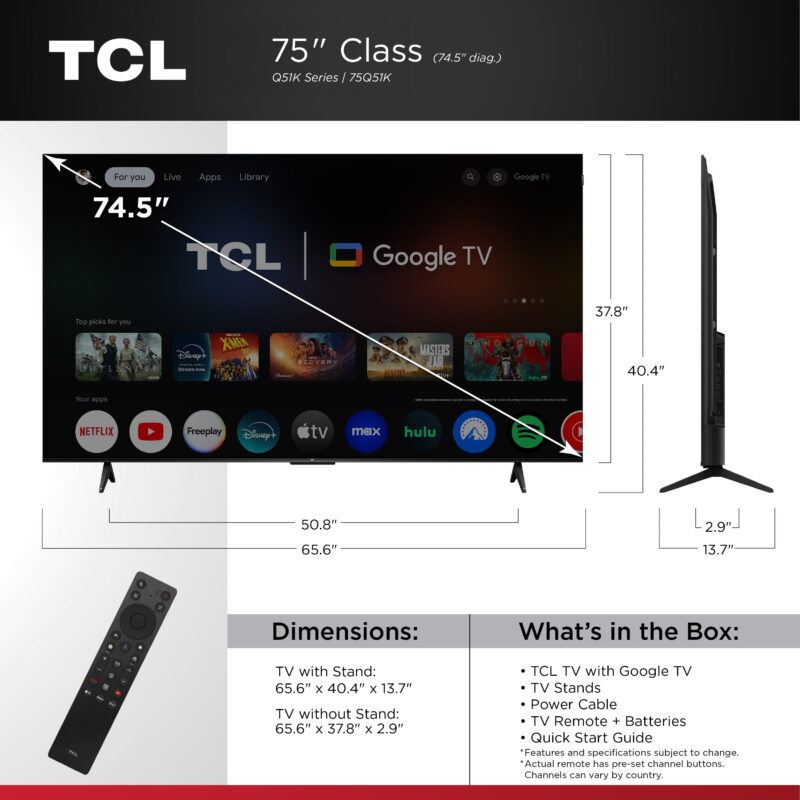 TCL 75" Q Series (NEW 2025)  4K UHD HDR QLED Smart TV with Google TV – Dolby Vision, Dolby Atmos, Motion Rate 120, HDR 10+, Auto Game Mode - 75Q51K - Image 2