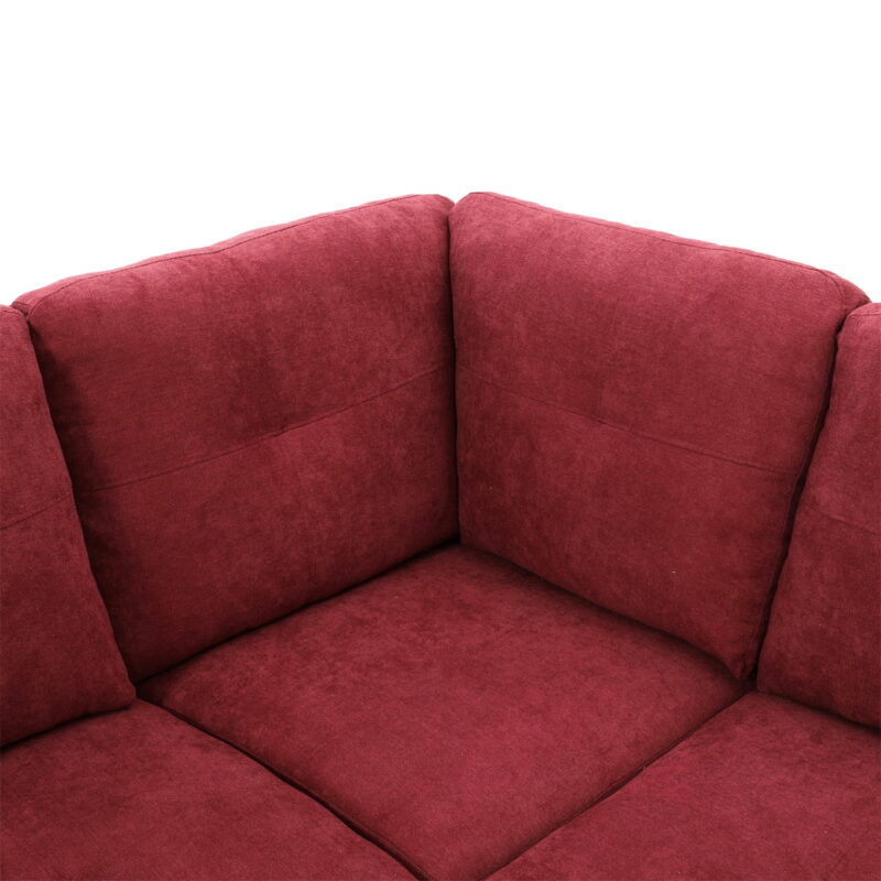 Hommoo Modern Flannel Living Room Furniture Sets Sectional Couches and Sofas, L-Shaped Sectional Couch Sofa, Red(No Ottoman) - Image 7