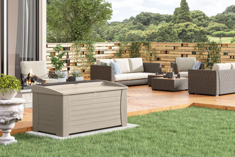 Suncast 127 Gal Outdoor Patio Storage Deck Box/Seat, Resin, Taupe, 54.5" D x 27" H x 28" W 35 lbs. - Image 6