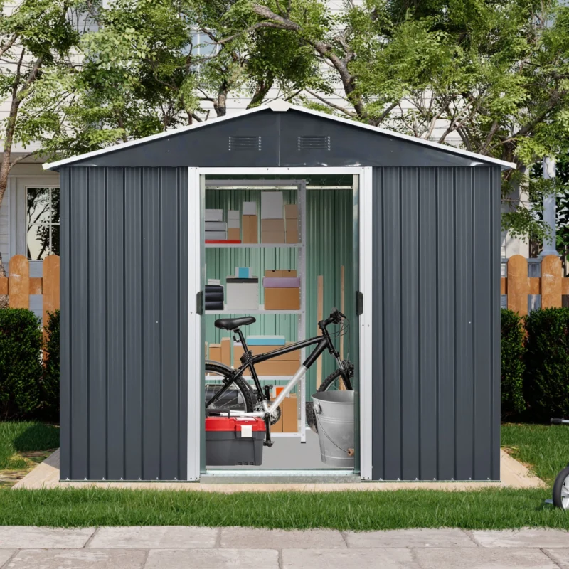 Alvantor 8 x 4 FT Outdoor Storage Shed Metal Garden Shed with Sliding Door and foundation for Backyard, Garden,Black - Image 7