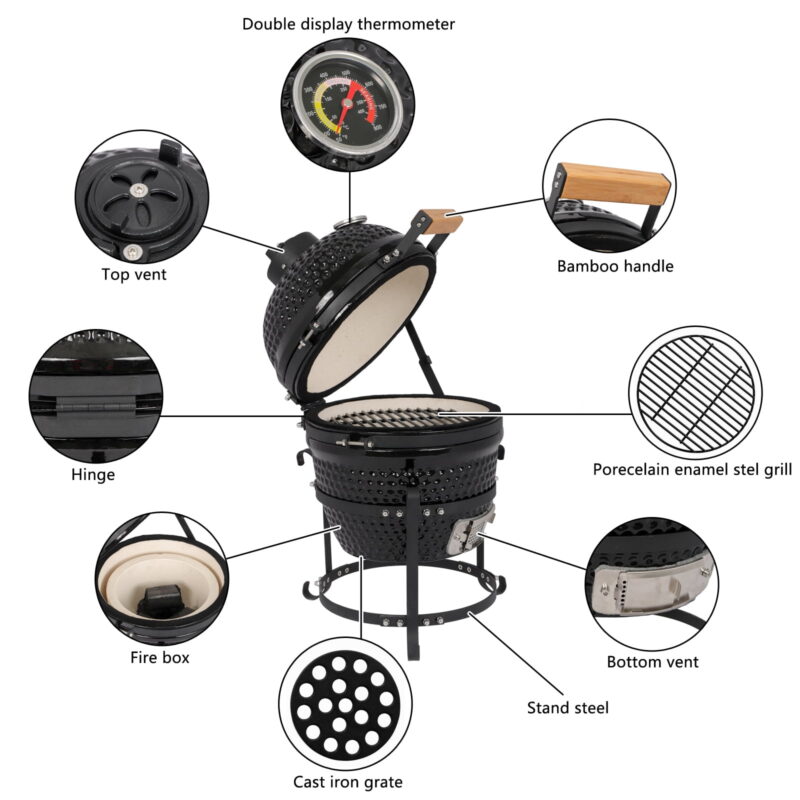13in Round Ceramic Charcoal Grill Black - Image 3