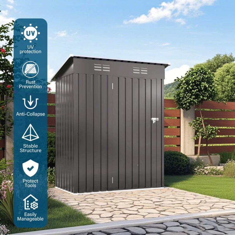 AENKYO 5x3 FT Outdoor Metal Storage Shed with Vents, Waterproof Steel Tool Shed for Garden, Patio, or Backyard, Dark Gray - Image 6