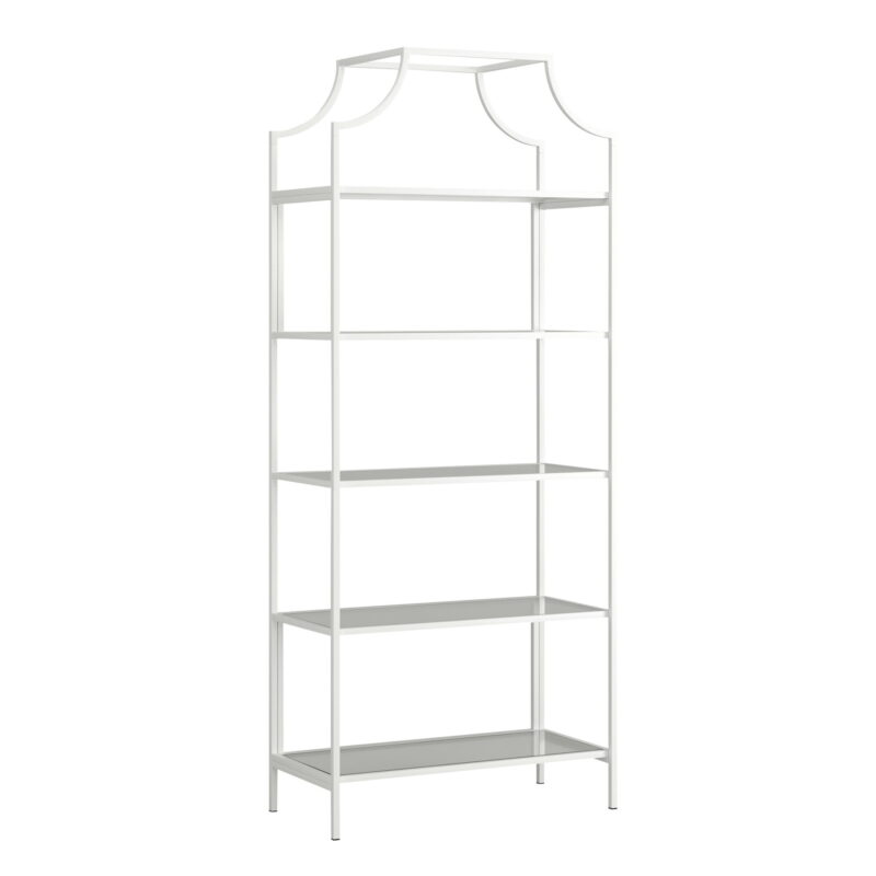 Sauder Anda Norr 5-Shelf Metal Framed Glass Bookcase, White Finish - Image 4