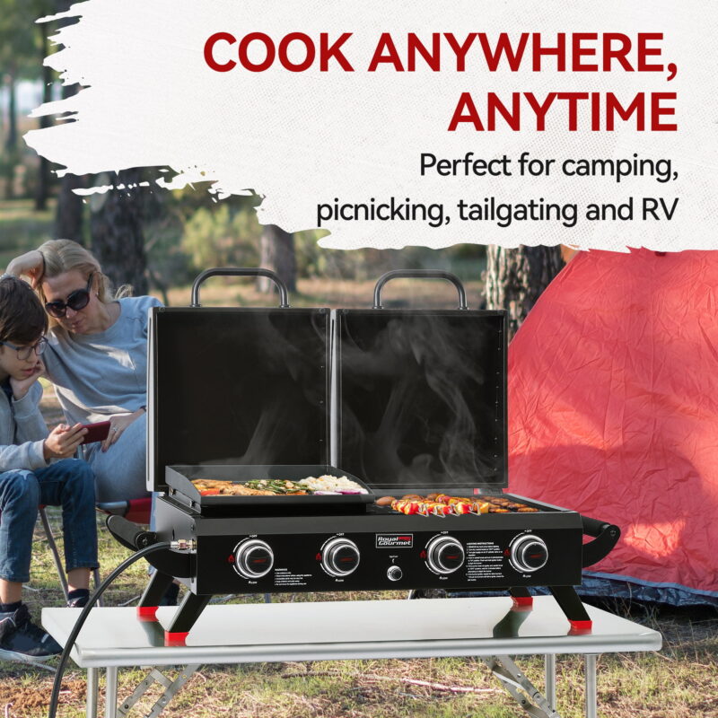 Royal Gourmet GD4002TP Portable Tabletop Grill & Griddle Combo with Hood,4-Burner Portable Gas Grill for Backyard, Camping, Black - Image 6