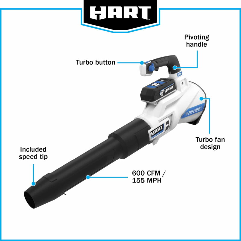 HART 40V 155 MPH at 600 CFM Cordless Brushless Axial Leaf Blower Kit, (1) 4.0Ah Lithium-Ion Battery - Image 6