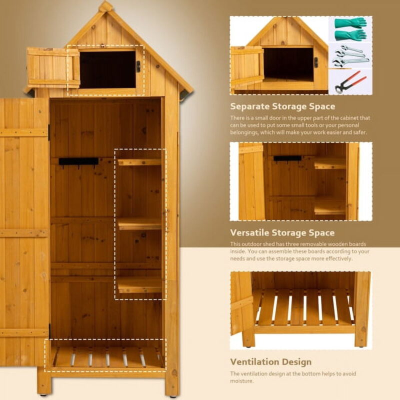 Outdoor Tool Storage Cabinet, Wooden Fir Garden Shed with Single Storage Door - Image 6