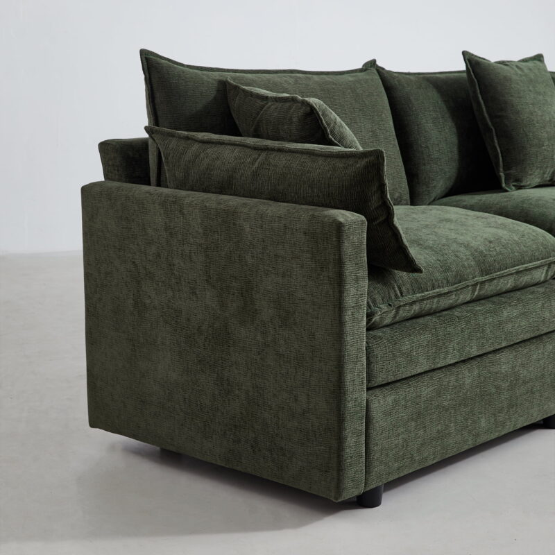 MAYEERTY Modular L-Shaped Sectional Sofa with Ottoman, Chenille Fabric Sofa Couch, Comfy Upholstered Furniture for Living Room，Green - Image 5