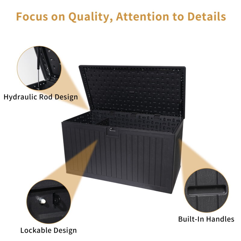 230 Gallon Extra Deck Box Lockable Resin Outdoor Storage Box Waterproof Outdoor Container for Patio Furniture Cushions, Pool,Black - Image 5