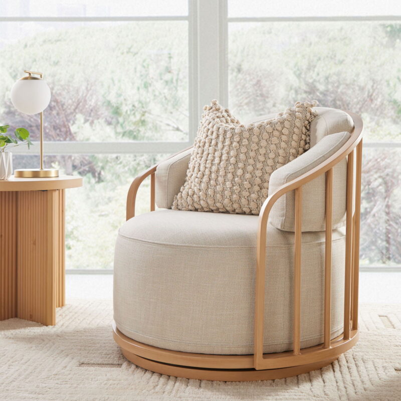 Better Homes & Gardens Lillian Swivel Birdcage Accent Chair, Cream Linen - Image 4