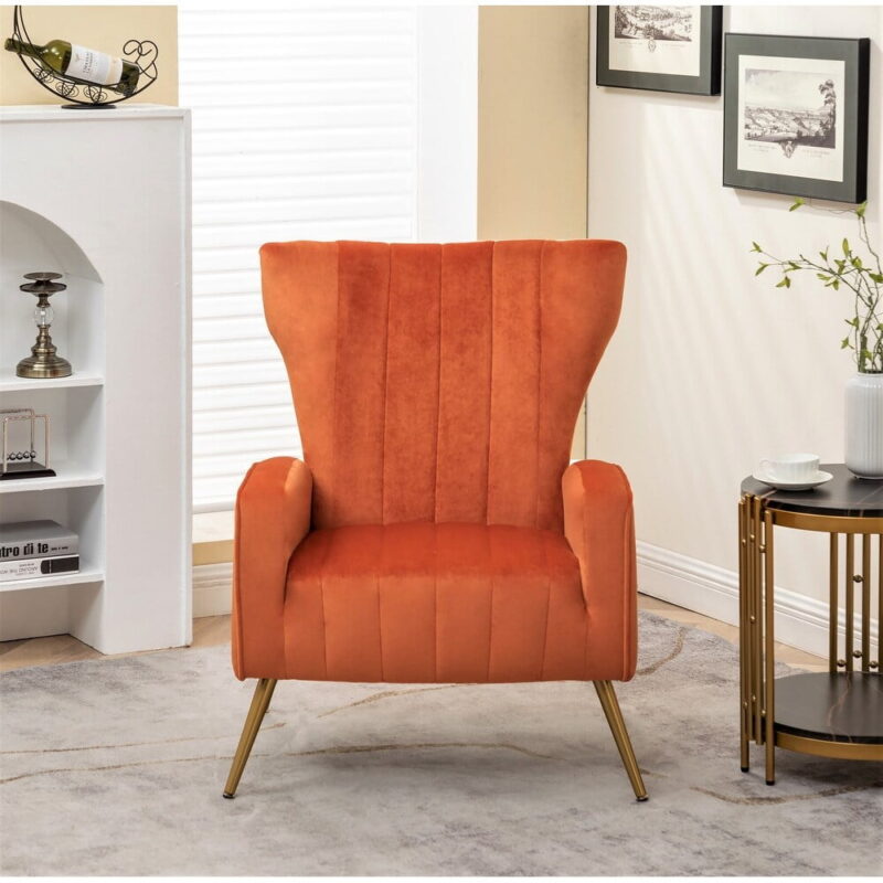 US Pride Furniture Kaleigh 27.56"W Velvet Sofa Chair with Metal Legs, Orange Red - Image 3
