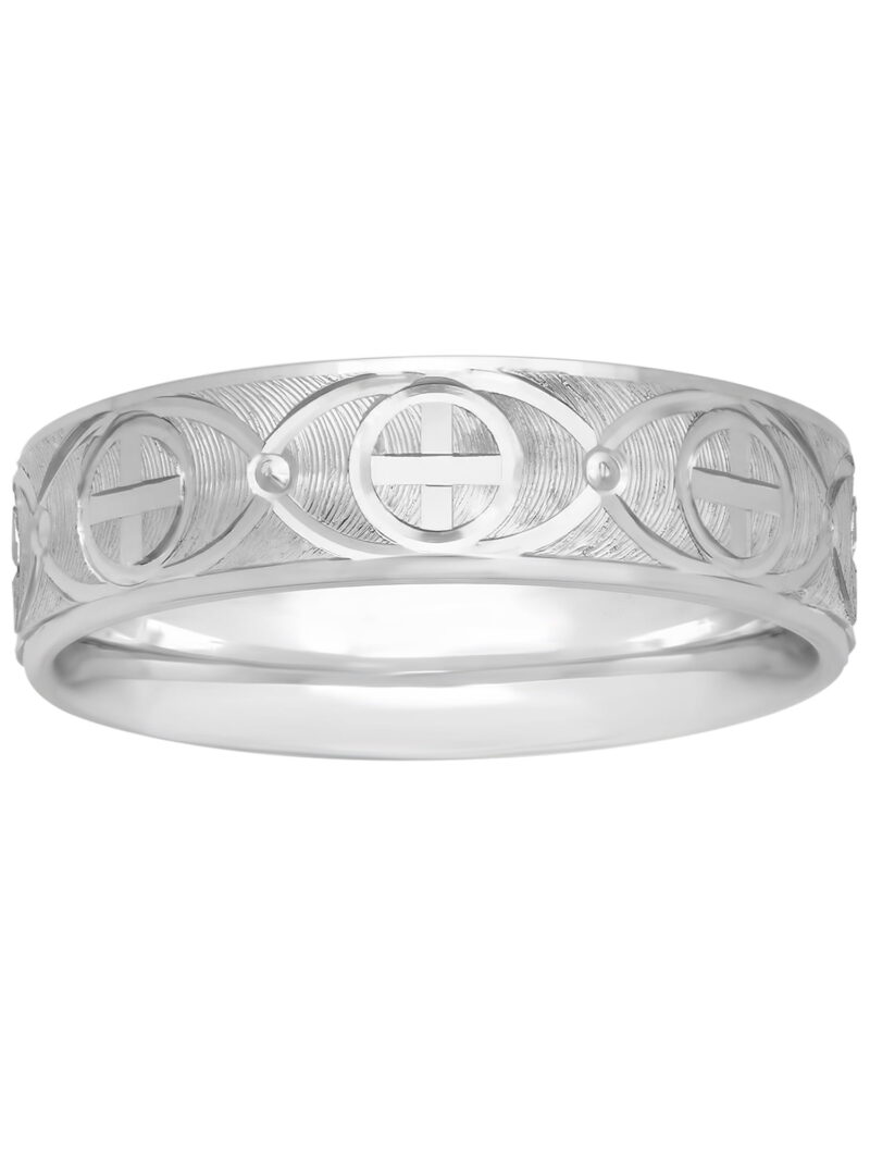 Men's High Polish 6mm Sterling Silver Cross Design Band, Mens Ring - Image 3