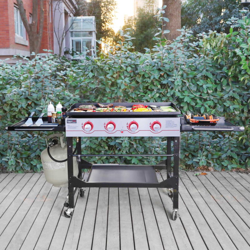 Royal Gourmet GB4000F 36" Flat Top Gas Griddle, 4-Burner BBQ Grill Griddle with Top Cover Lid, Folding Side Shelves and Legs for Large Outdoor Camping, Black - Image 2