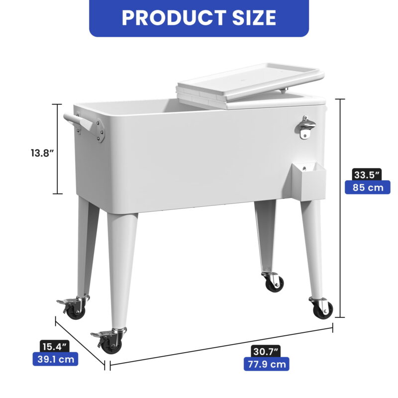 Uforic 80 Quart Rolling Ice Chest Cooler Cart,Outdoor Portable Beverage Cart with Bottle Opener & Drain, White - Image 6