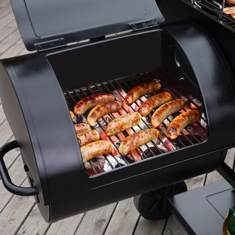 Royal Gourmet 36" Charcoal Barrel Grill with Offset Smoker, Adjustable Grates and Thermometer - Image 3