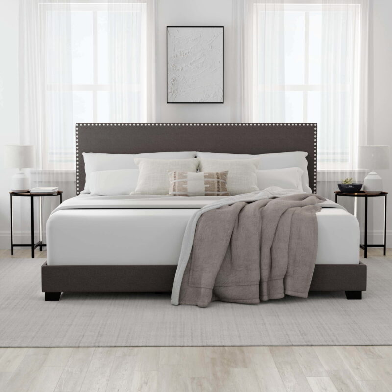 Willow Nailhead Trim Upholstered King Bed, Charcoal - Image 3