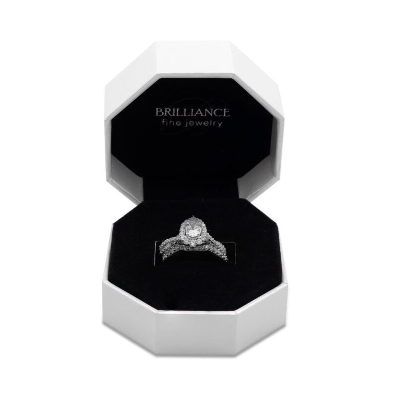 Brilliance Fine Jewelry 1 CTW Lab Grown Diamond Women's Oval Halo Bridal Set Sterling Silver (F,SI) - Image 3