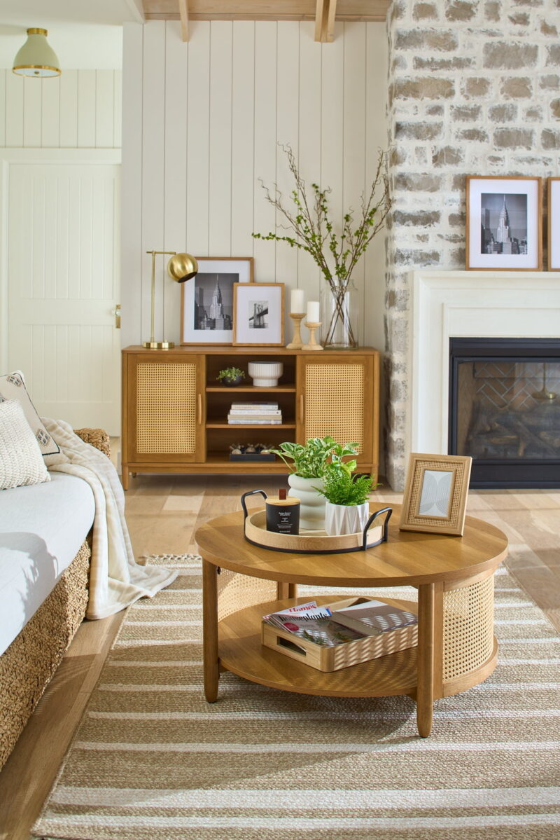 Better Homes & Gardens Springwood Cane TV Stand for TV's up to 65", Light Honey Finish - Image 5