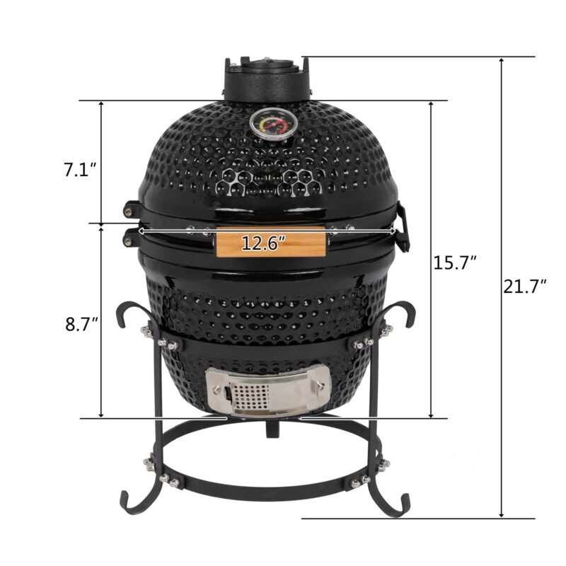 13in Round Ceramic Charcoal Grill Black - Image 6