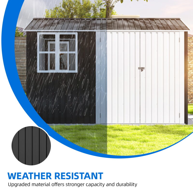 Uforic 10' x 8' Outdoor Storage Shed, Waterproof Metal Shed with Windows, Lockable Doors Gray/White - Image 5