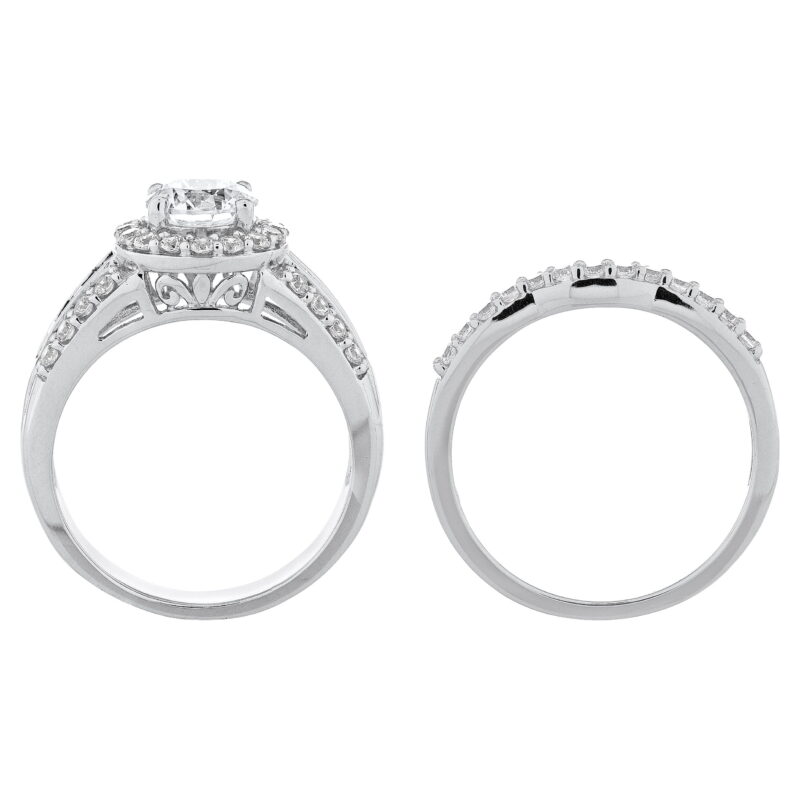 Brilliance 925 Sterling Silver Simulated White Diamond with Created Sapphire accent Bridal Engagement Ring Set - Image 3