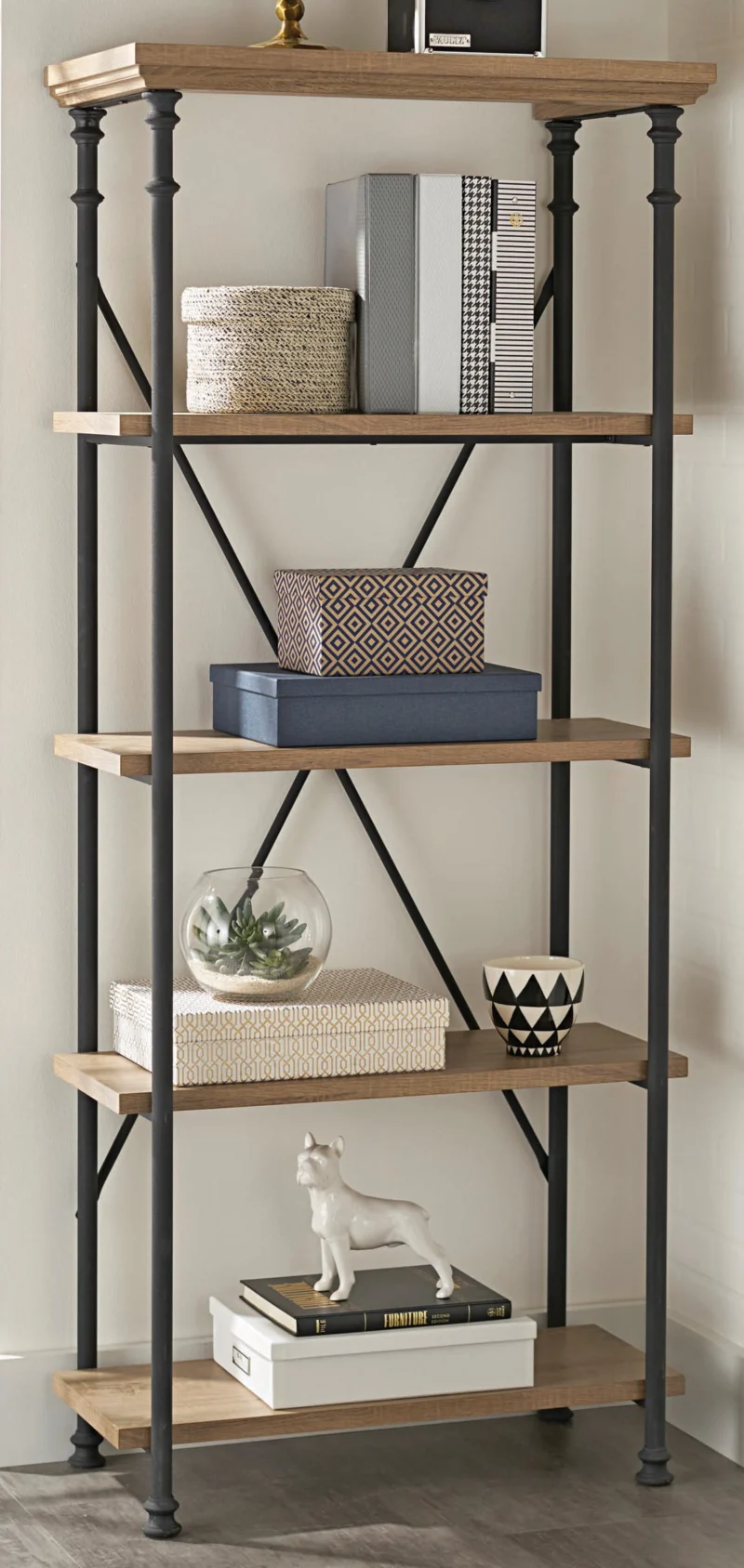 Better Homes & Gardens River Crest 5-Shelf Bookcase, Rustic Oak Finish - Image 5