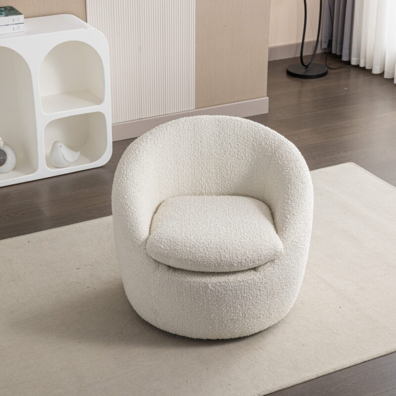Roundhill Furniture Winnie Modern Teddy Boucle Fabric Barrel Chair, 360 Degree Swivel, White - Image 5