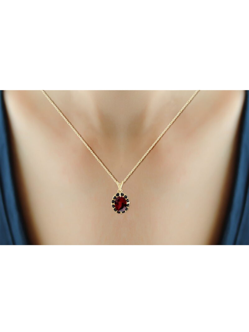 JewelersClub Silver Necklaces for Women –Silver Necklace for Women 14K Gold Plated Silver – Garnet Necklace Centerpiece, Black Diamond Accents – Hypoallergenic Pendant - Image 3