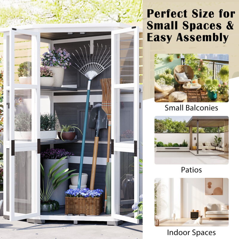 Euroco 63" Height Garden Wood Storage Cabinet & Mini Greenhouse, Outdoor Tool Storage Shed with Waterproof Roof and Lockable Door - Image 3