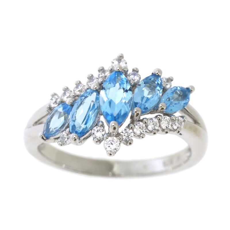 Brilliance Fine Jewelry 925 Sterling Silver Genuine Swiss Blue Topaz and White Cubic Zirconia CZ Marquise Ring - Image 2