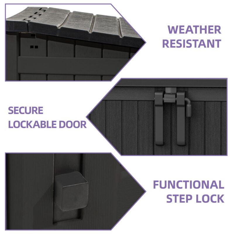 UFORIC Horizontal Resin Storage Shed with Lockable Door, Floor, Locking Latch, Tool Organizer - Image 4