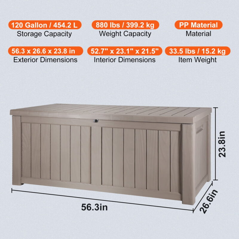 SKYSHALO 120 Gallon Outdoor Waterproof Polypropylene Deck Box with Padlock - Image 6