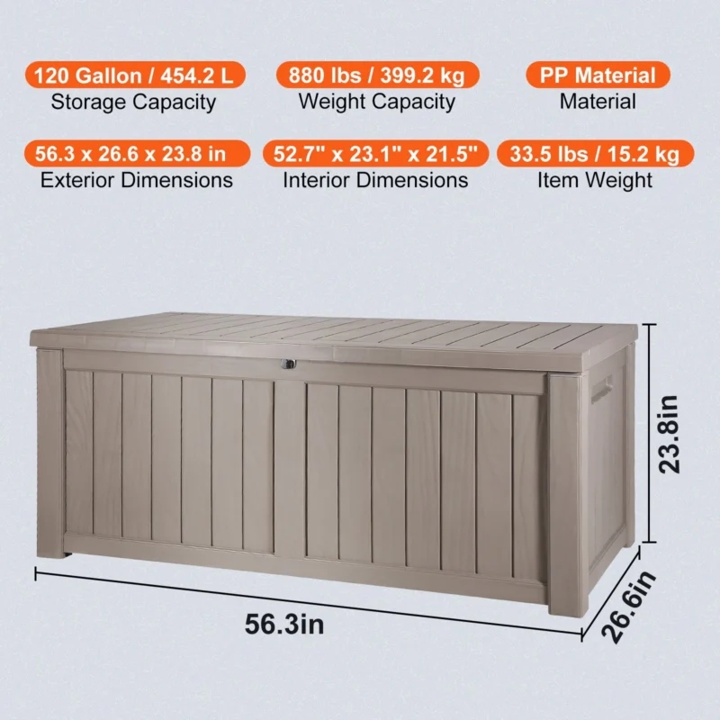 SKYSHALO 120 Gallon Outdoor Waterproof Polypropylene Deck Box with Padlock - Image 6