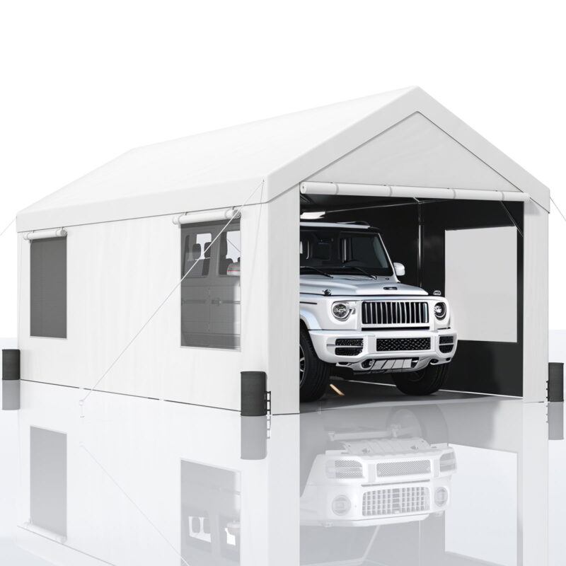 SKYSHALO 12ft x 20ft White Outdoor Car Canopy, Side Wall and UV Resistant - Image 4
