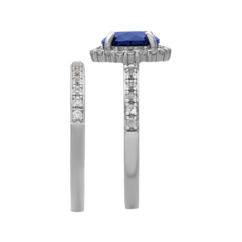 2 7/8 CT TGW Created Blue & White Sapphire "Royal Gem" Women's Bridal Set in Sterling Silver by Keepsake - Image 3