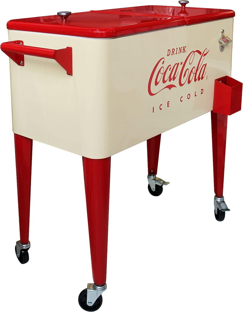 Leigh Country CP 98131 80 Qt. Coca-Cola Vanilla Embossed Metal Outdoor "Ice Cold" Cooler - Image 3